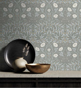 Stenciled Floral Alloy Grey by NextWall Peel & Stick Floral Wallpaper – NextWall NW43908