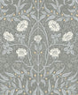 Stenciled Floral peel and stick wallpaper in alloy grey with vintage floral vines