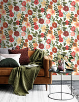 Garden Dance Ruby & Hunter Green by NextWall Peel & Stick Floral Wallpaper – NextWall NW44001