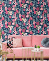 Garden Dance Navy and Magenta by NextWall Peel & Stick Floral Wallpaper – NextWall NW44002