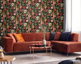 Garden Dance Jet Black & Ruby by NextWall Peel & Stick Floral Wallpaper – NextWall NW44005