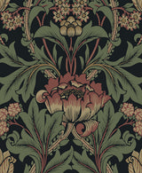 Primrose Floral peel and stick wallpaper in denim blue and auburn vintage floral pattern