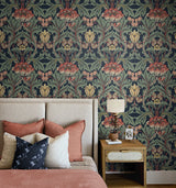 Primrose Floral Denim Blue & Auburn by NextWall Peel & Stick Floral Wallpaper – NextWall NW44402