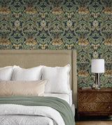 Primrose Floral Midnight Blue & Goldenrod by NextWall Peel & Stick Vintage Floral Peel & Stick Wallpaper – NextWall NW44404