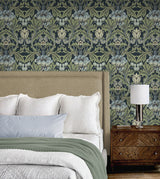 Primrose Floral Midnight Blue & Sage by NextWall Peel & Stick Floral Wallpaper – NextWall NW44412