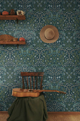 Victorian Garden Prussian Blue & Moss Green by NextWall Peel & Stick Vintage Floral Peel & Stick Wallpaper – NextWall NW44502