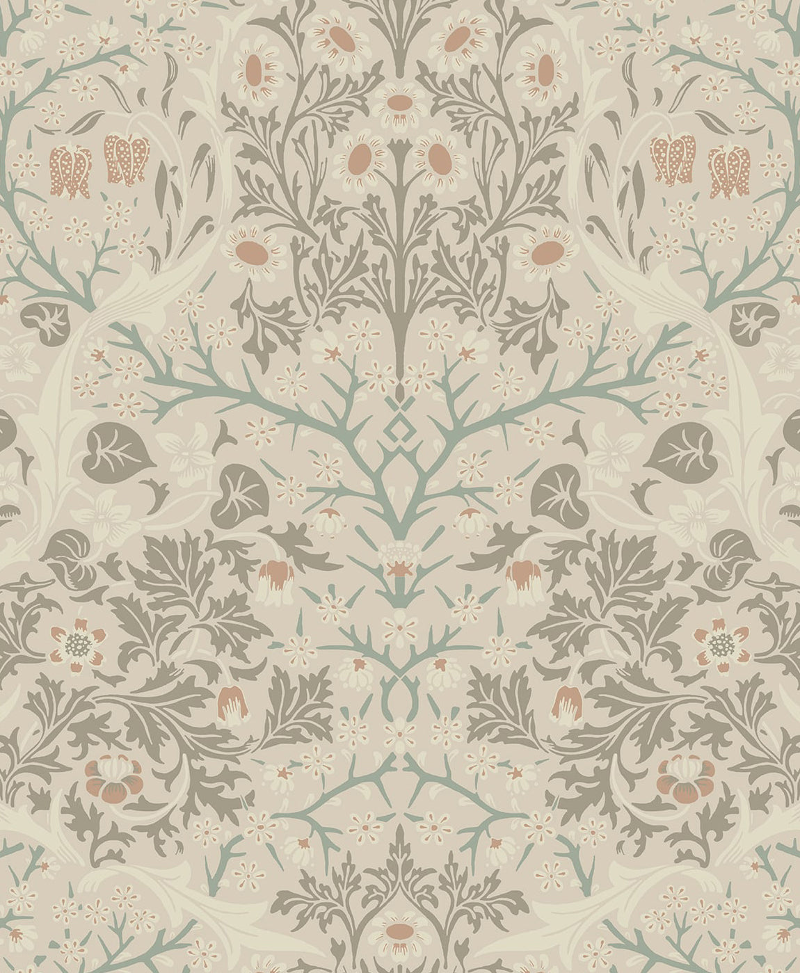 Vintage Victorian floral peel and stick wallpaper in Lunar Rock & Clay tones