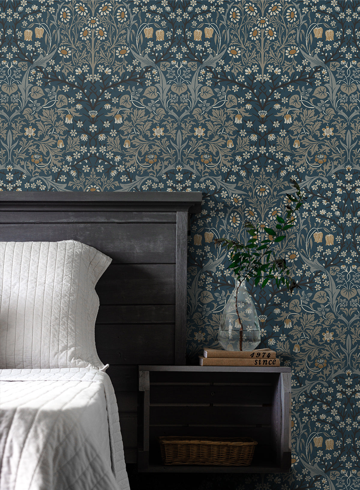 Victorian Garden Aegean Blue & Warm Stone by NextWall Peel & Stick Floral Wallpaper – NextWall NW44512