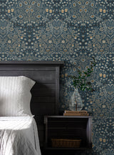 Victorian Garden Aegean Blue & Warm Stone by NextWall Peel & Stick Floral Wallpaper – NextWall NW44512