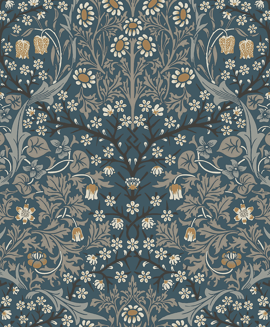 Victorian Garden peel and stick wallpaper in Aegean Blue & Warm Stone floral vine pattern by NextWall (NW44512).