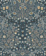 Victorian Garden peel and stick wallpaper in Aegean Blue & Warm Stone floral vine pattern by NextWall (NW44512).