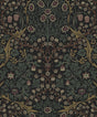 Victorian Garden “Blacksmith & Cliffside” vintage floral peel and stick wallpaper pattern in deep green, brown, and black tones.