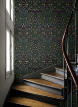 Victorian Garden Midnight Blue & Evergreen by NextWall Peel & Stick Vintage Floral Peel & Stick Wallpaper – NextWall NW44522