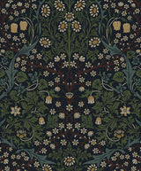 Victorian Garden peel and stick wallpaper in midnight blue and evergreen floral pattern
