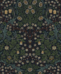 Victorian Garden peel and stick wallpaper in midnight blue and evergreen floral pattern