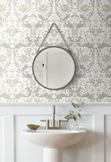 Honeysuckle Trail Ivory & Grey by NextWall Peel & Stick Vintage Floral Peel & Stick Wallpaper – NextWall NW44600 -Sample