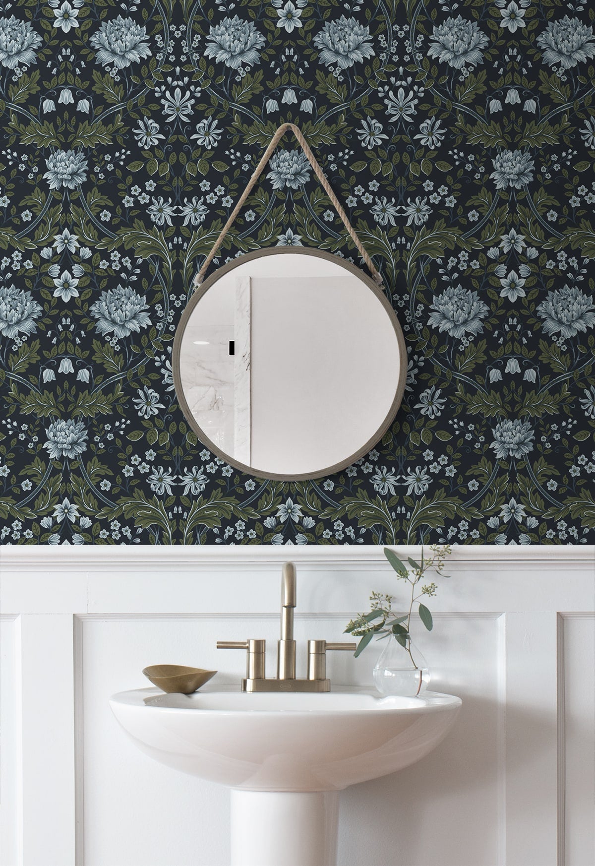 Honeysuckle Trail Blue & Sage by NextWall Peel & Stick Vintage Floral Wallpaper – NextWall NW44602
