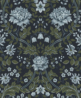 Honeysuckle Trail blue and sage vintage floral peel and stick wallpaper pattern by NextWall