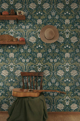 Honeysuckle Trail Teal & Moss Green by NextWall Peel & Stick Vintage Floral Peel & Stick Wallpaper – NextWall NW44604