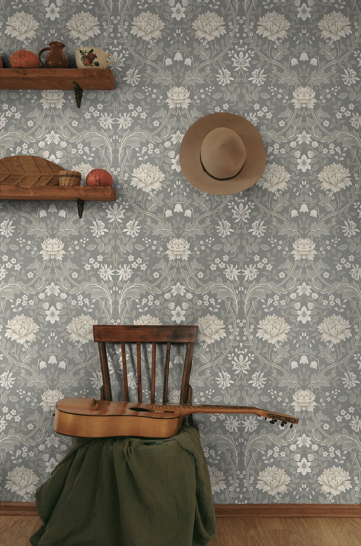 Honeysuckle Trail Daydream Grey by NextWall Peel & Stick Floral Wallpaper – NextWall NW44608