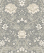 Honeysuckle Trail Daydream Grey peel and stick floral wallpaper with vintage botanicals on a grey ground