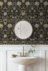 Honeysuckle Trail Ebony & Pavestone by NextWall Peel & Stick Vintage Floral Peel & Stick Wallpaper – NextWall NW44610