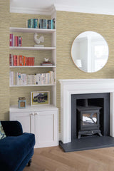 Cyrus Faux Grasscloth Khaki & Metallic Silver by NextWall Peel & Stick Faux Grasscloth Peel & Stick Wallpaper – NextWall NW44706