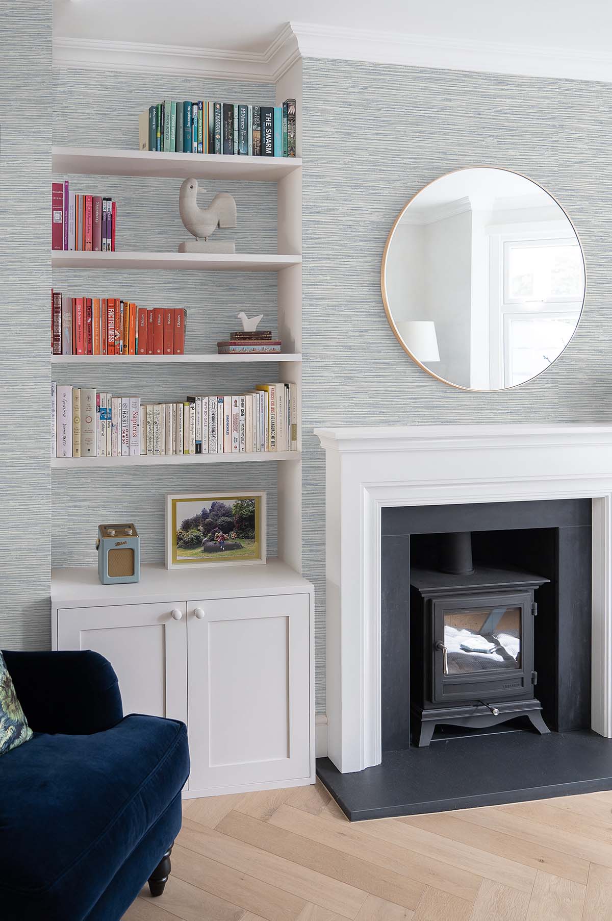 Cyrus Faux Grasscloth Dove Grey & Bluestone by NextWall Peel & Stick Faux Grasscloth Peel & Stick Wallpaper – NextWall NW44708