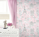 Paris Scene Pale Pink by NextWall Peel & Stick Paris Landmark Peel & Stick Wallpaper – NextWall NW44801
