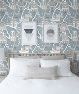 Paris Scene Smokey Blue by NextWall Peel & Stick Paris Map Illustration Wallpaper – NextWall NW44802