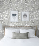 Paris Scene Argos Grey by NextWall Peel & Stick Illustrated Landmark Wallpaper – NextWall NW44808