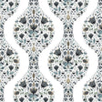 Floral Ogee peel and stick wallpaper pattern in steel grey and rustic taupe on a light ground