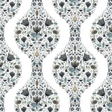 Floral Ogee peel and stick wallpaper pattern in steel grey and rustic taupe on a light ground