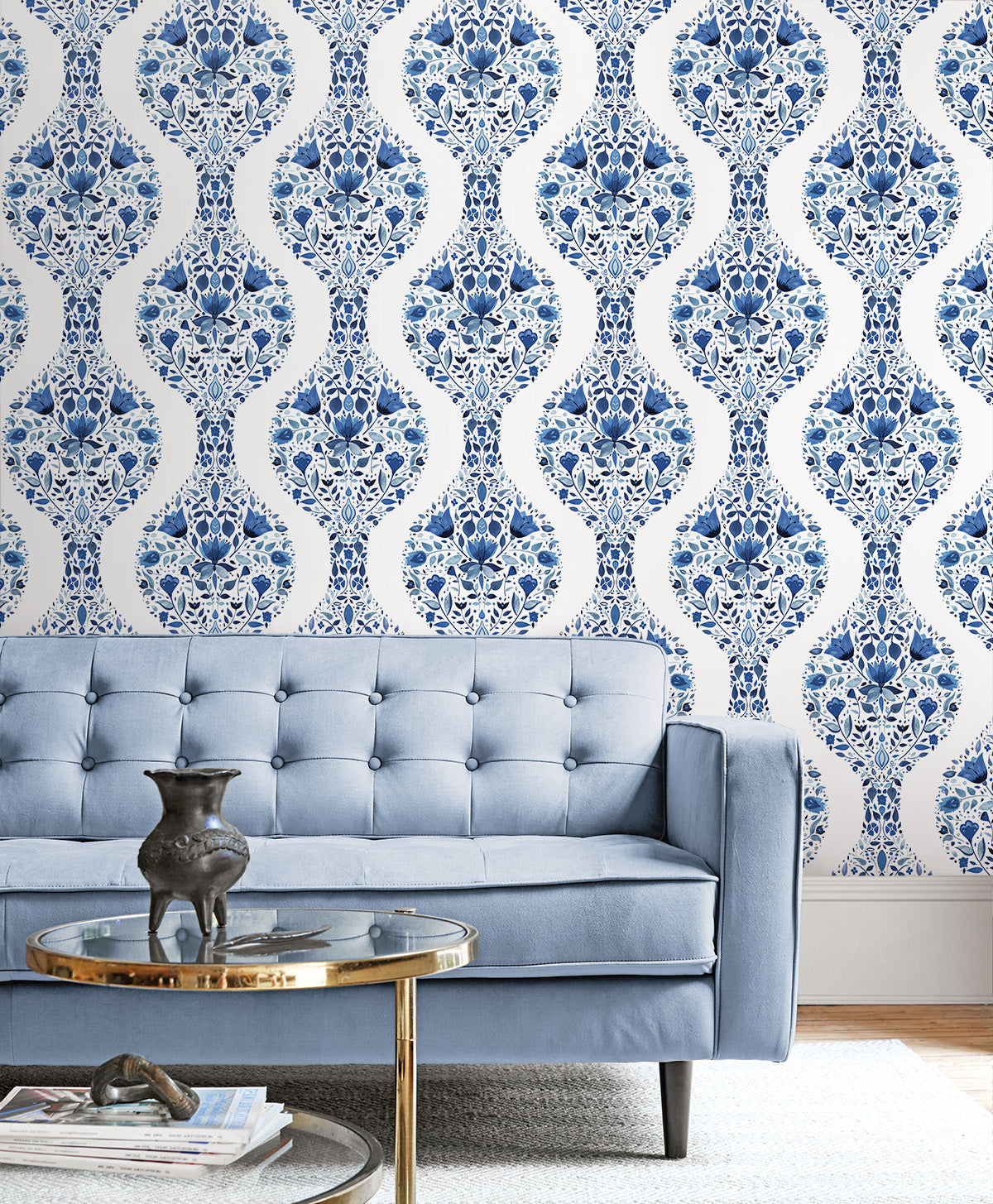 Floral Ogee Bluestone by NextWall Peel & Stick Floral Ogee Peel & Stick Wallpaper – NextWall NW45002