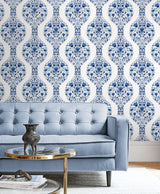 Floral Ogee Bluestone by NextWall Peel & Stick Floral Ogee Peel & Stick Wallpaper – NextWall NW45002