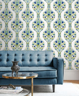 Floral Ogee Cobalt & Spring Green by NextWall Peel & Stick Floral Ogee Peel & Stick Wallpaper – NextWall NW45004