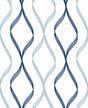 Ogee Ribbon peel and stick wallpaper in Celtic Blue and Dewdrop geometric ogee ribbon pattern