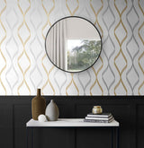 Ogee Ribbon Silver & Gold by NextWall Peel & Stick Metallic Geometric Peel & Stick Wallpaper – NextWall NW45105