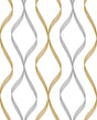 Ogee Ribbon peel and stick wallpaper in silver and gold metallic geometric ribbon ogee pattern