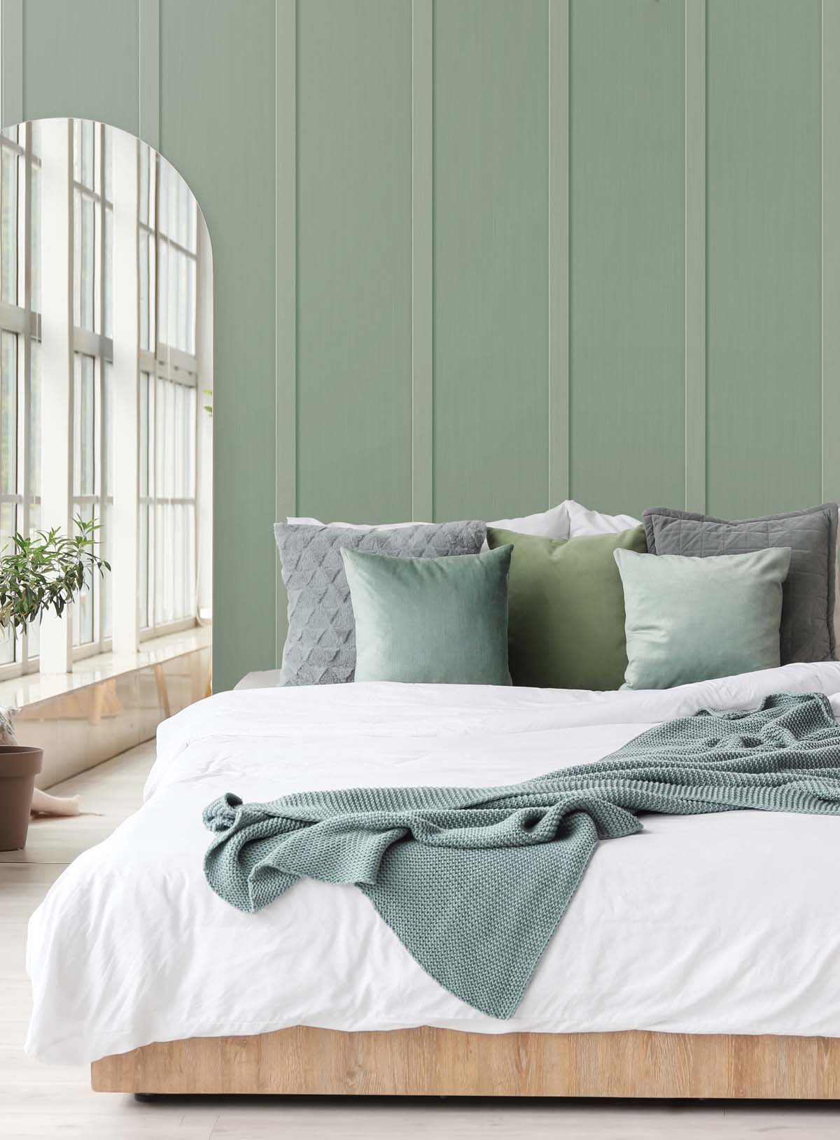 Faux Board & Batten Sage Green by NextWall Peel & Stick Peel & Stick Faux Wood Panel Wallpaper – NextWall NW45204