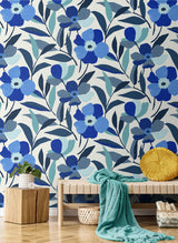 Garden Block Floral Cobalt Blue & Lagoon by NextWall Peel & Stick Floral Wallpaper – NextWall NW45302