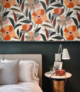 Garden Block Floral Orange & Ebony by NextWall Peel & Stick Floral Peel & Stick Wallpaper – NextWall NW45306