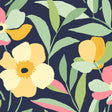 Garden Block Floral peel and stick wallpaper in deep navy with pastel florals