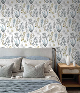 Wild Garden Glacier Blue & Matte Brass by NextWall Peel & Stick Botanical Wallpaper – NextWall NW45404