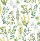 Wild Garden Lemon Lime botanical peel and stick wallpaper with watercolor foliage