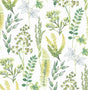 Wild Garden Lemon Lime botanical peel and stick wallpaper with watercolor foliage