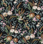 Vintage Floral peel and stick wallpaper in Onyx black with soft pink, cream, and green botanical flowers