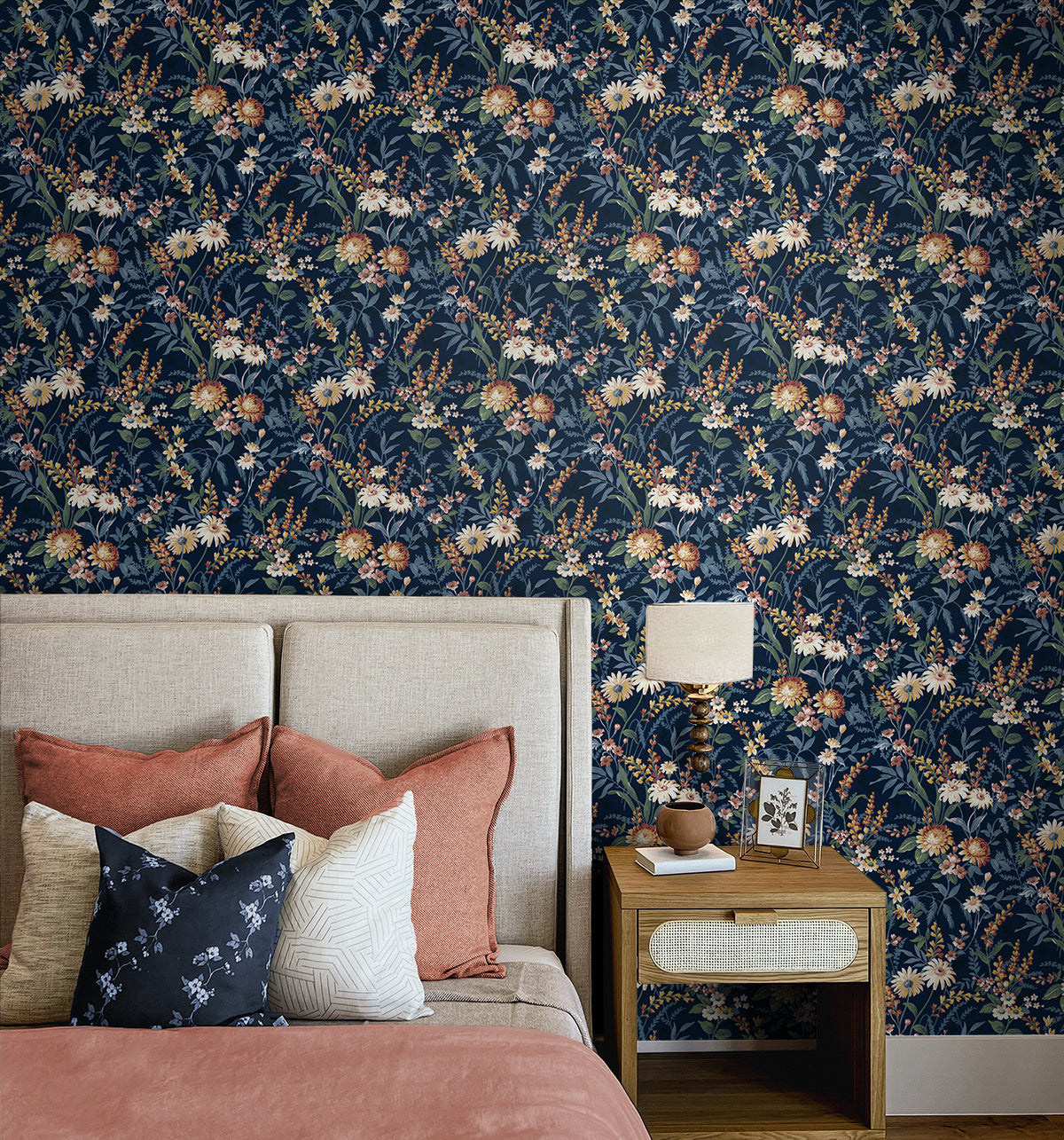 Vintage Floral Navy Blue by NextWall Peel & Stick Floral Wallpaper – NextWall NW45702