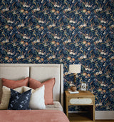 Vintage Floral Navy Blue by NextWall Peel & Stick Floral Wallpaper – NextWall NW45702