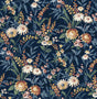 Vintage Floral peel and stick wallpaper in navy blue with vintage-style wildflowers